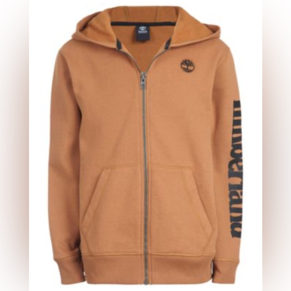 Timberland Hayes Wheat Full-Zip Fleece Logo Hoodie Boy 5T tan cotton polyester